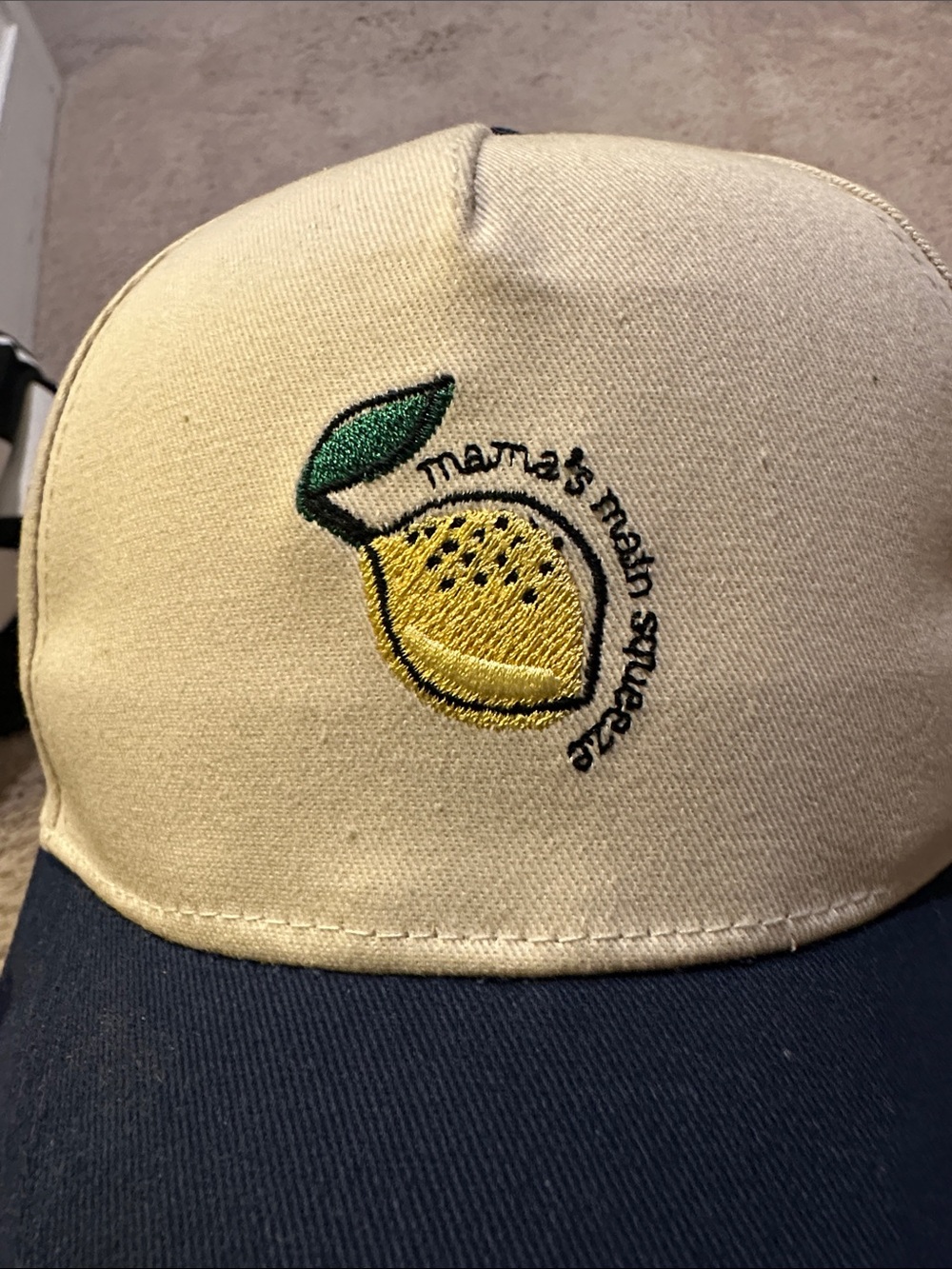 Mommy & Me Cream & Navy Lemon Embroidered Baseball Cap - Worn Once - Picture 3 of 6